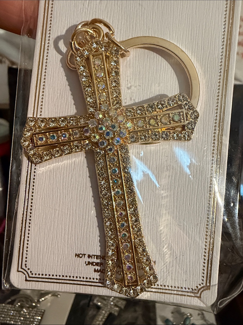Gold Rhinestone Cross Keychain - - Picture 5 of 8